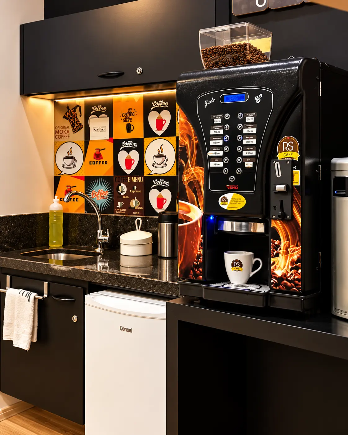 Área de café do Work Lounge.