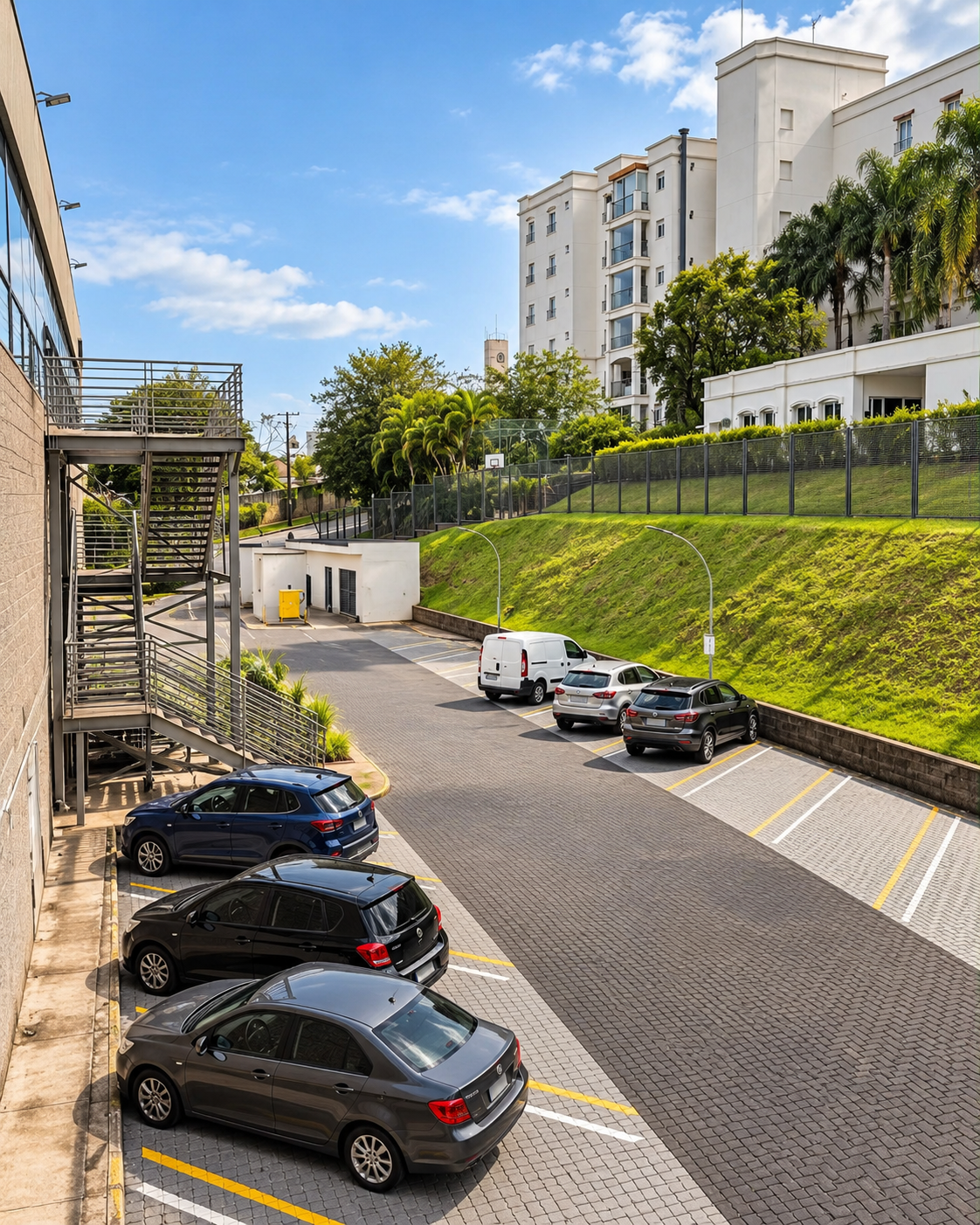 Vista externa do estacionamento do The Mall Villa Bella, em Campinas.